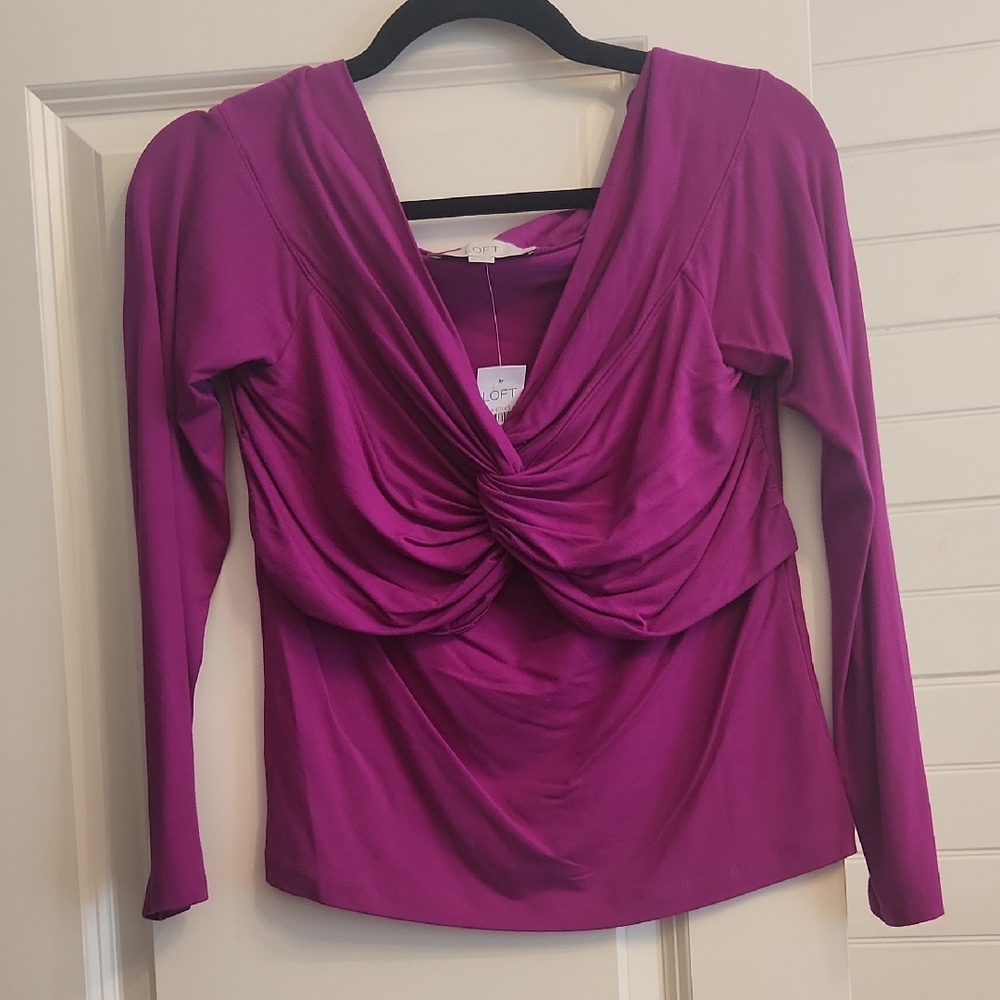 LOFT Women's Fuchsia Long Sleeve Blouse
